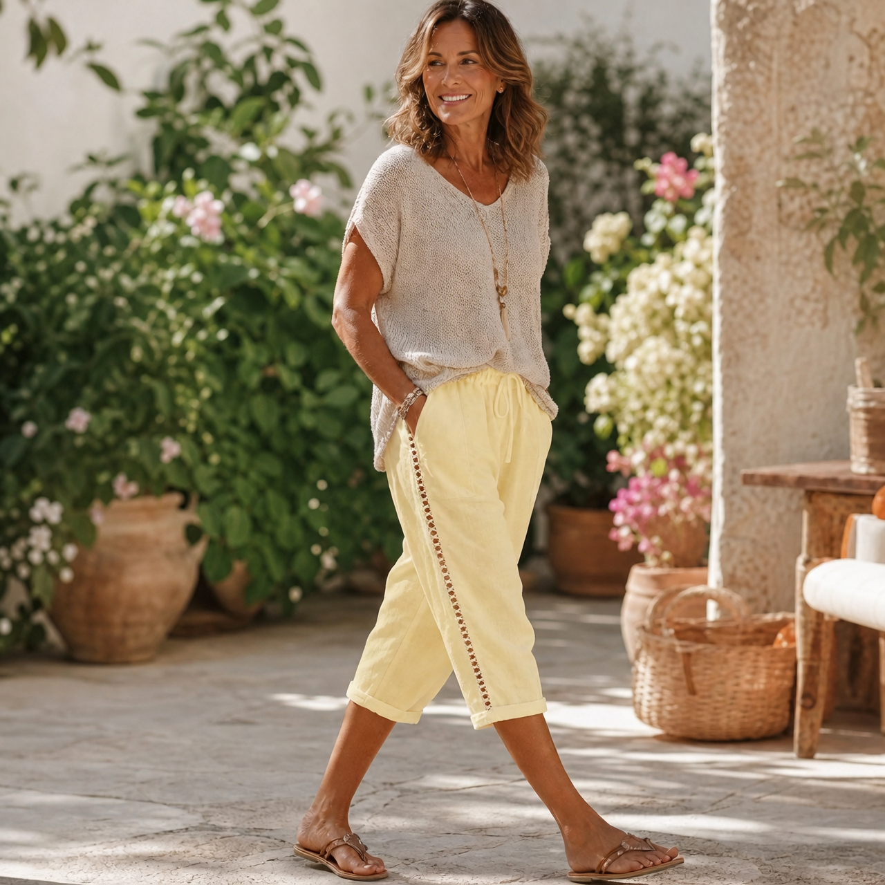 Adriana Gabba™ Pantaloni capri con pizzo traforato per il comfort estivo