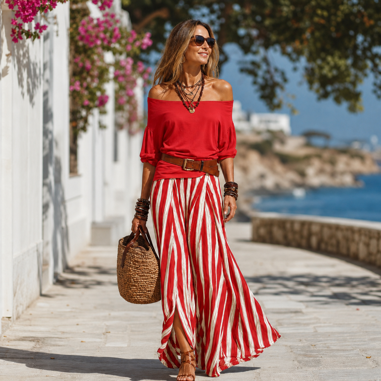 Adriana Romanin™ Coordinato gonna lunga a righe per uno stile estivo senza sforzo