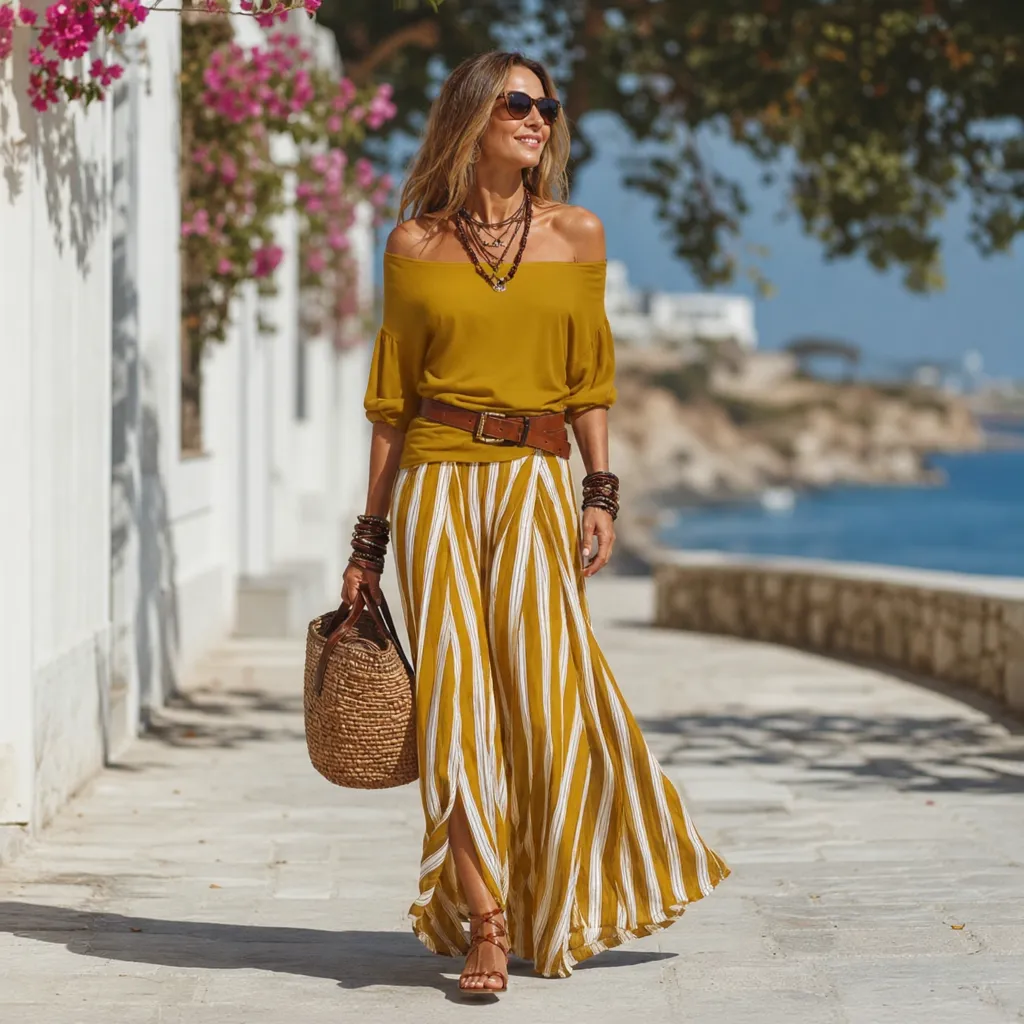 Adriana Romanin™ Coordinato gonna lunga a righe per uno stile estivo senza sforzo