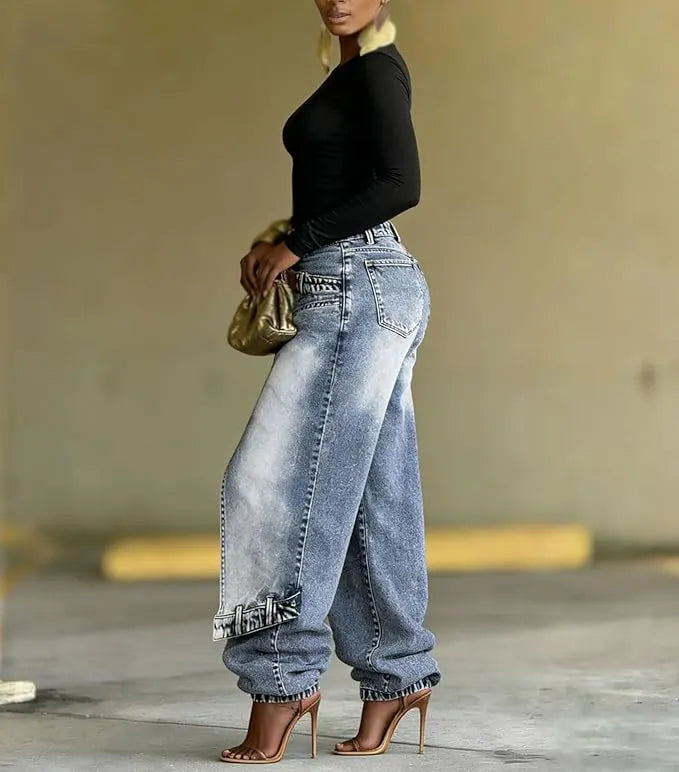 Agata Barchetti™ Jeans patchwork con spacco al fondo per uno stile che si distingue