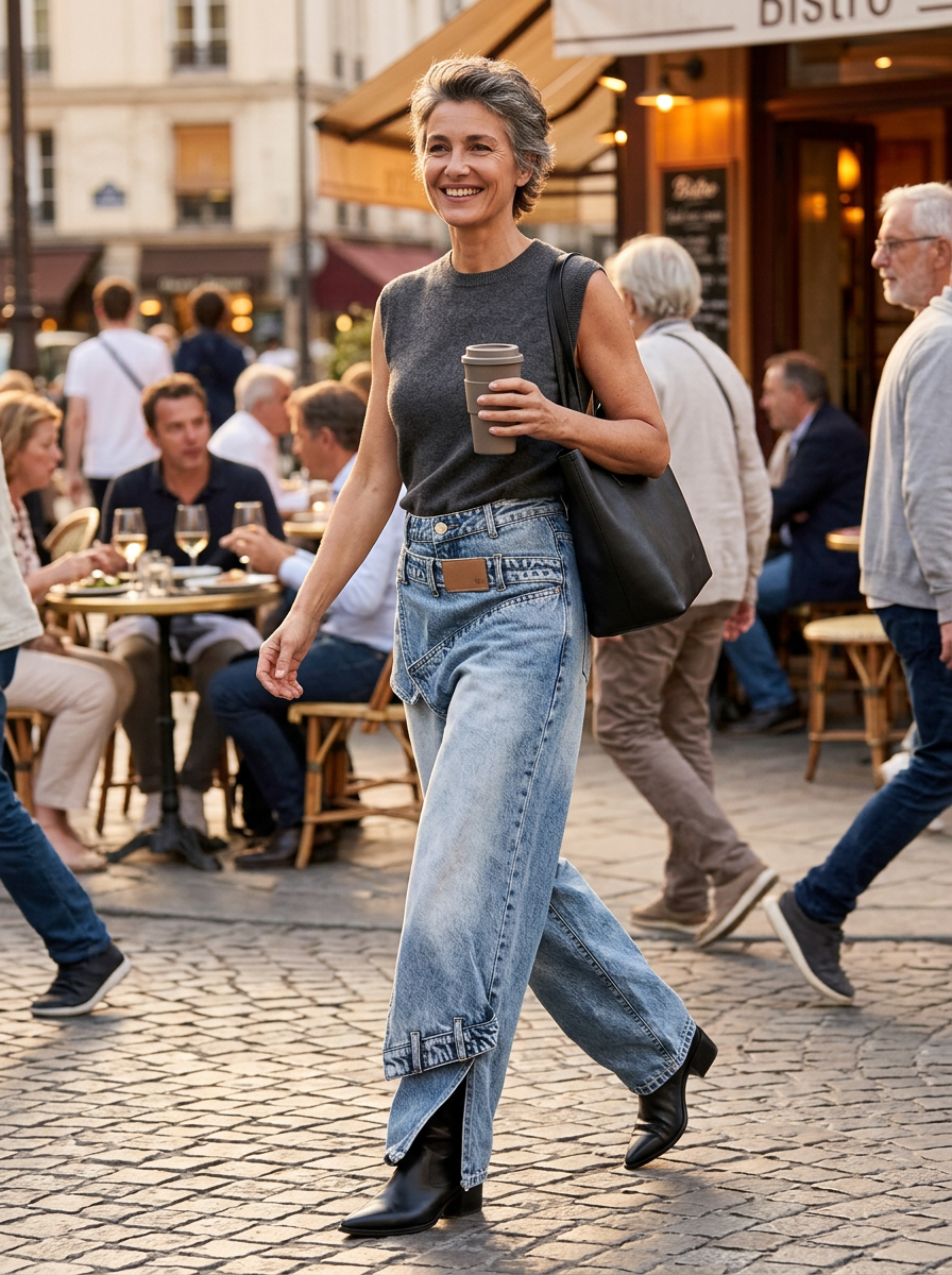 Agata Barchetti™ Jeans patchwork con spacco al fondo per uno stile che si distingue