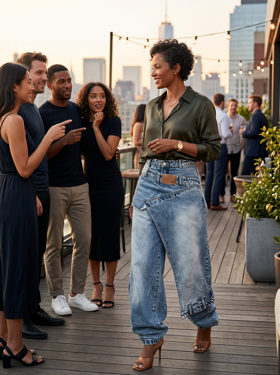 Agata Barchetti™ Jeans patchwork con spacco al fondo per uno stile che si distingue