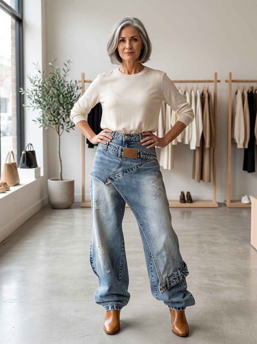 Agata Barchetti™ Jeans patchwork con spacco al fondo per uno stile che si distingue