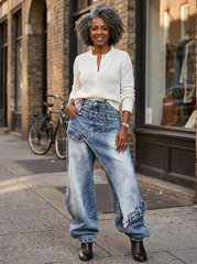 Agata Barchetti™ Jeans patchwork con spacco al fondo per uno stile che si distingue