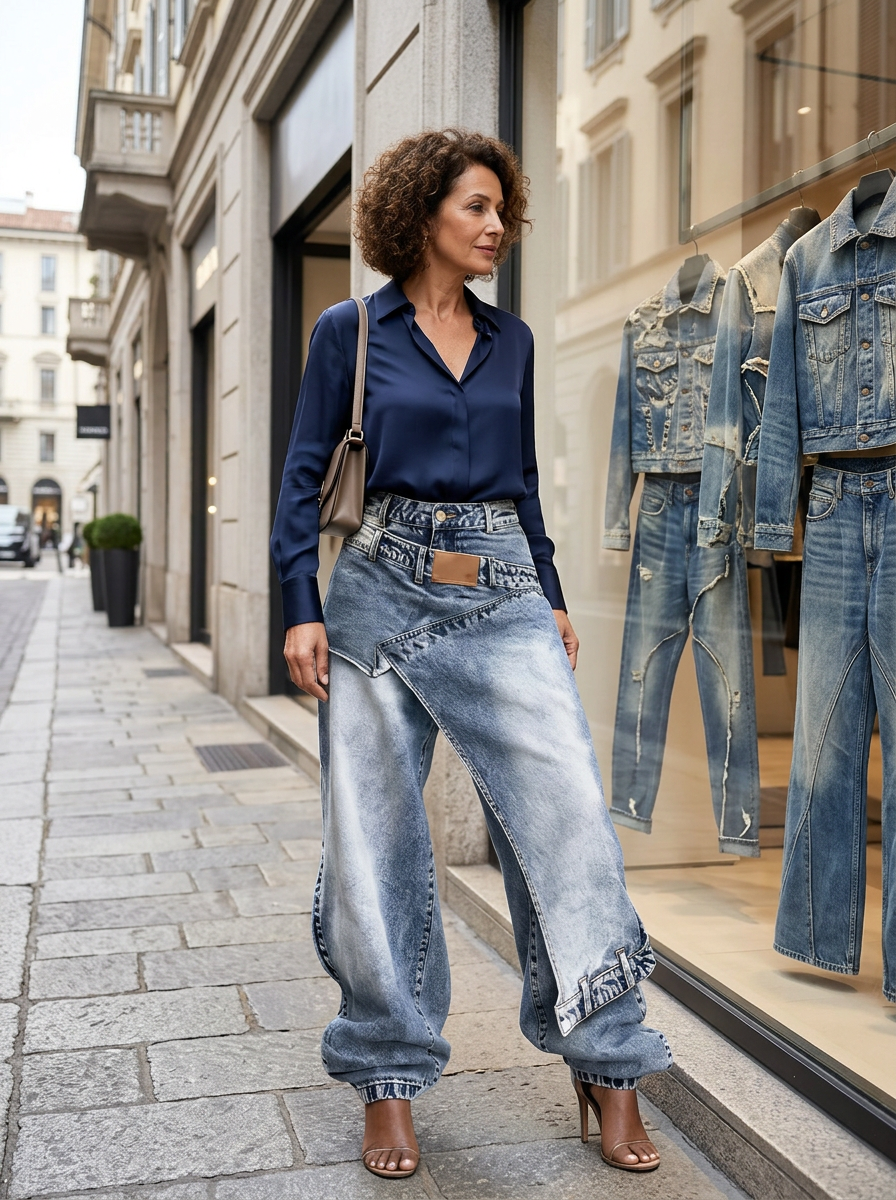 Agata Barchetti™ Jeans patchwork con spacco al fondo per uno stile che si distingue