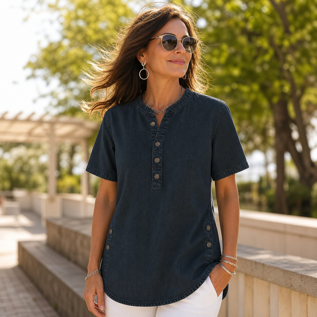 Agata Pietrosanti™ Tunica leggera con scollo a V per un comfort senza sforzo