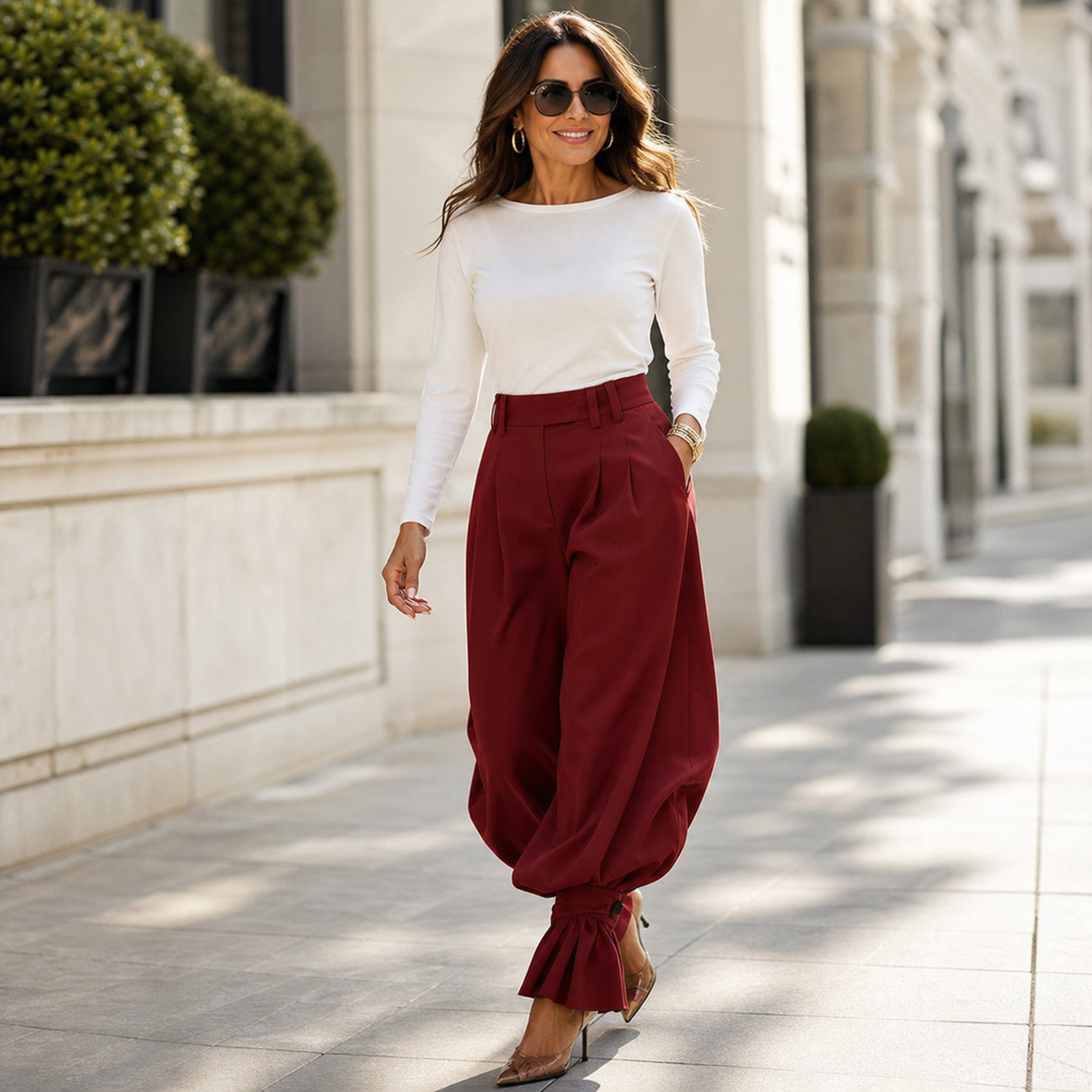 Agata Savorani™ Pantaloni a gamba larga con pince per uno stile senza sforzo