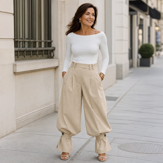 Agata Savorani™ Pantaloni a gamba larga con pince per uno stile senza sforzo