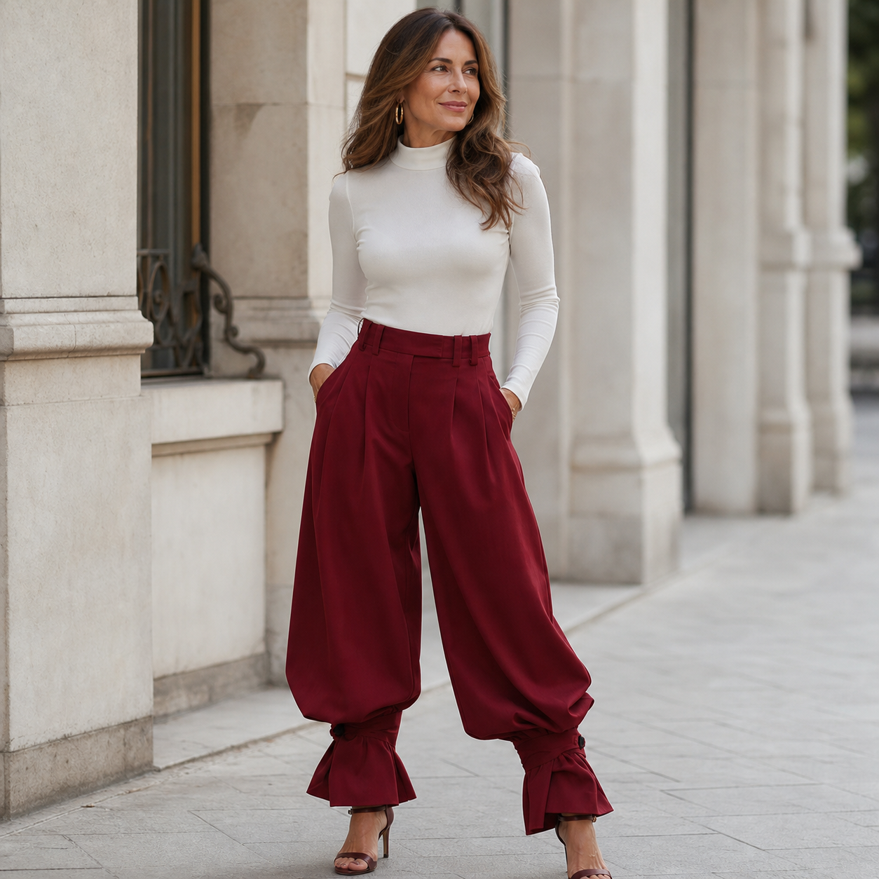 Agata Savorani™ Pantaloni a gamba larga con pince per uno stile senza sforzo