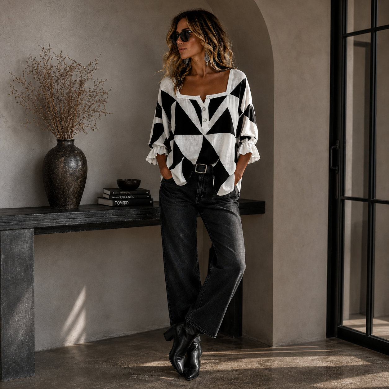 Agata Verzino™ Blusa con stampa geometrica per uno stile senza sforzo