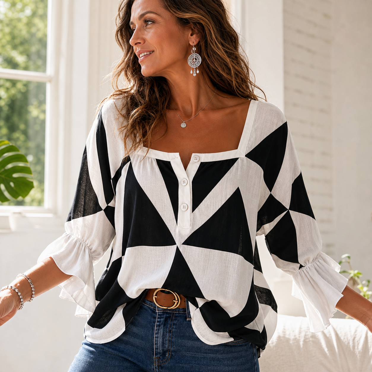 Agata Verzino™ Blusa con stampa geometrica per uno stile senza sforzo