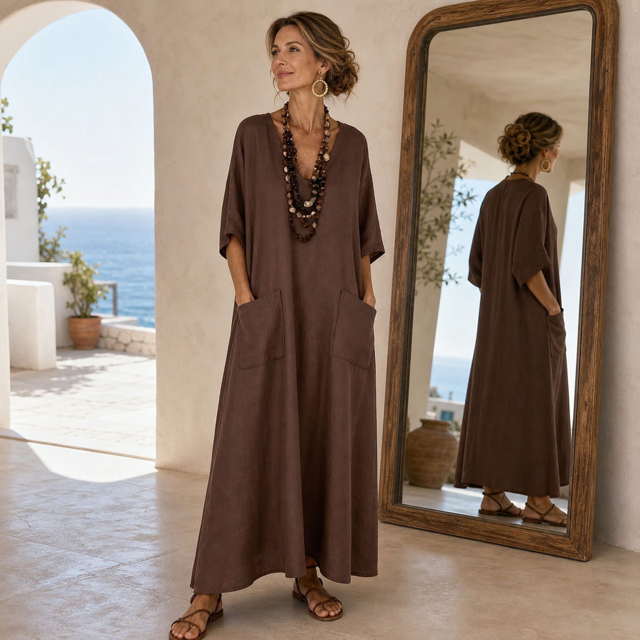 Agnese Borgognini™ Vestito maxi scollo a V valorizzante per le vacanze