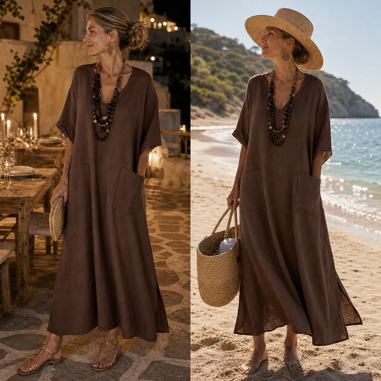 Agnese Borgognini™ Vestito maxi scollo a V valorizzante per le vacanze