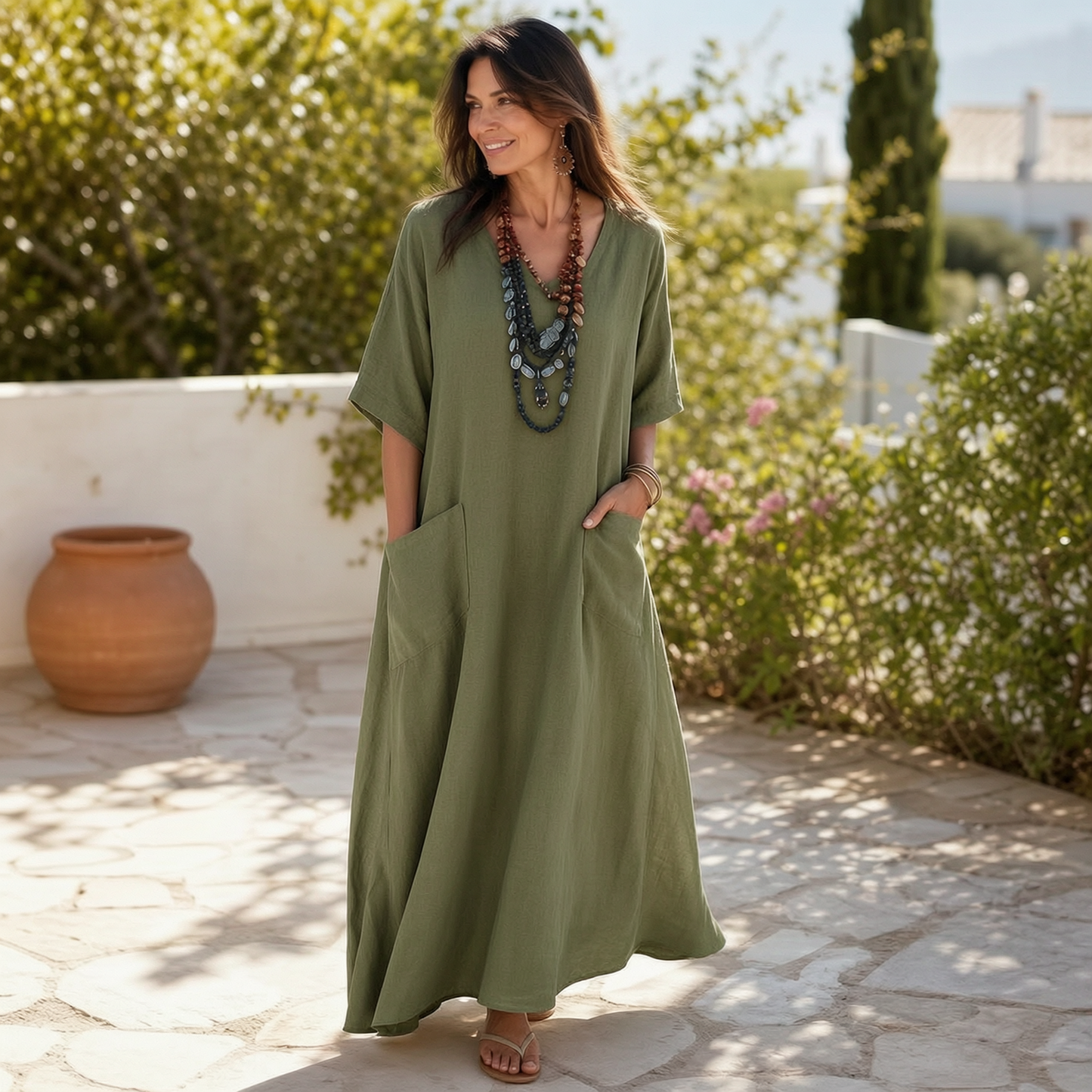 Agnese Borgognini™ Vestito maxi scollo a V valorizzante per le vacanze