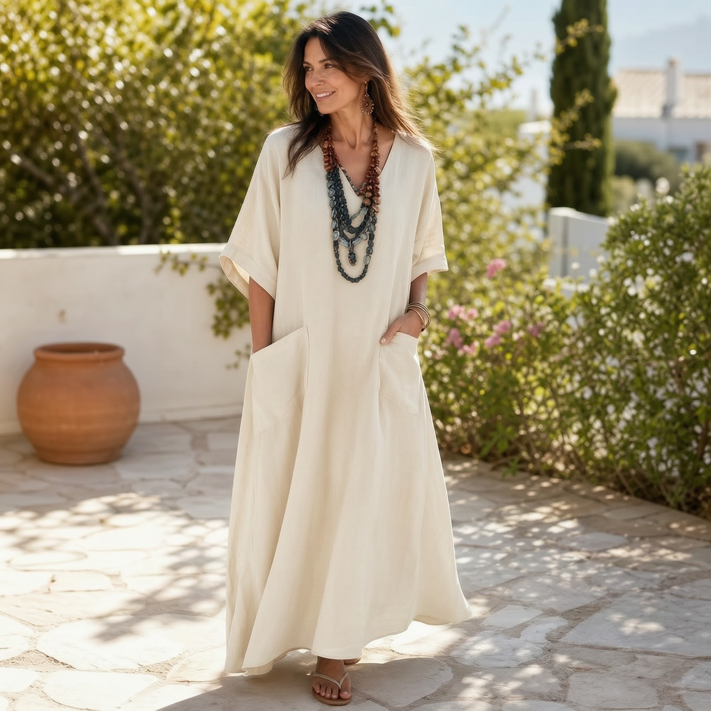Agnese Borgognini™ Vestito maxi scollo a V valorizzante per le vacanze