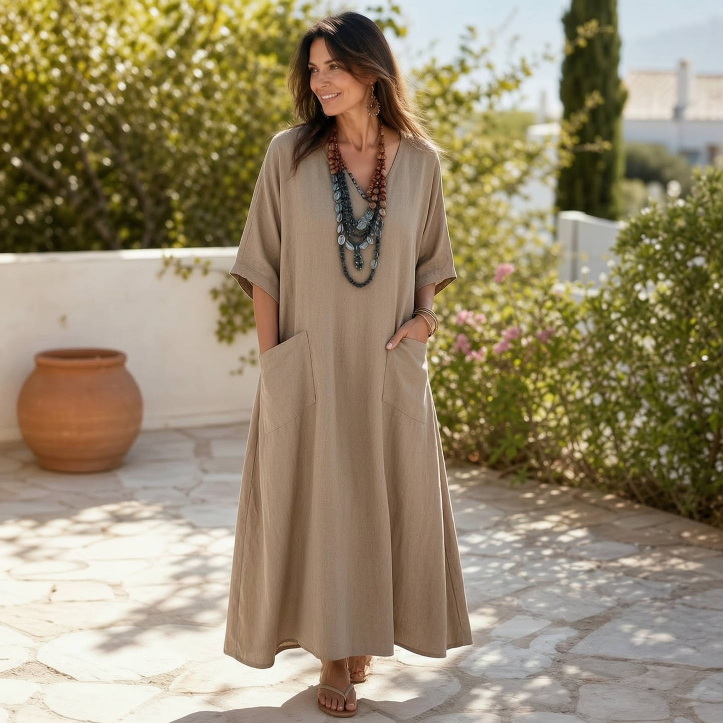 Agnese Borgognini™ Vestito maxi scollo a V valorizzante per le vacanze
