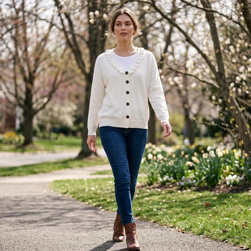 Agnese Borsani™ Cardigan con collo a balze per un'eleganza quotidiana