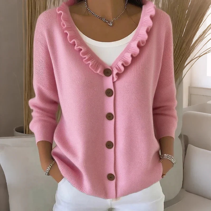 Agnese Borsani™ Cardigan con collo a balze per un'eleganza quotidiana