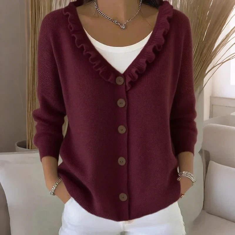 Agnese Borsani™ Cardigan con collo a balze per un'eleganza quotidiana