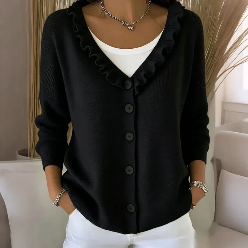 Agnese Borsani™ Cardigan con collo a balze per un'eleganza quotidiana