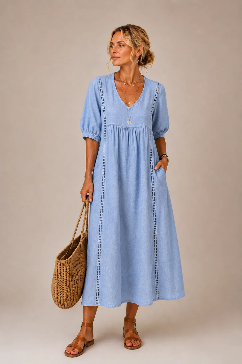 Agnese Spagnuolo™ Abito estivo elegante in pizzo con scollo a V