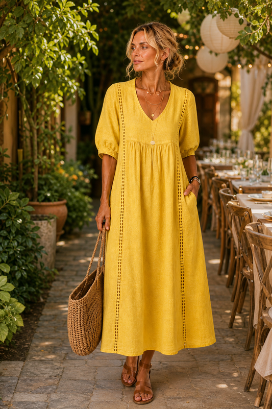 Agnese Spagnuolo™ Abito estivo elegante in pizzo con scollo a V