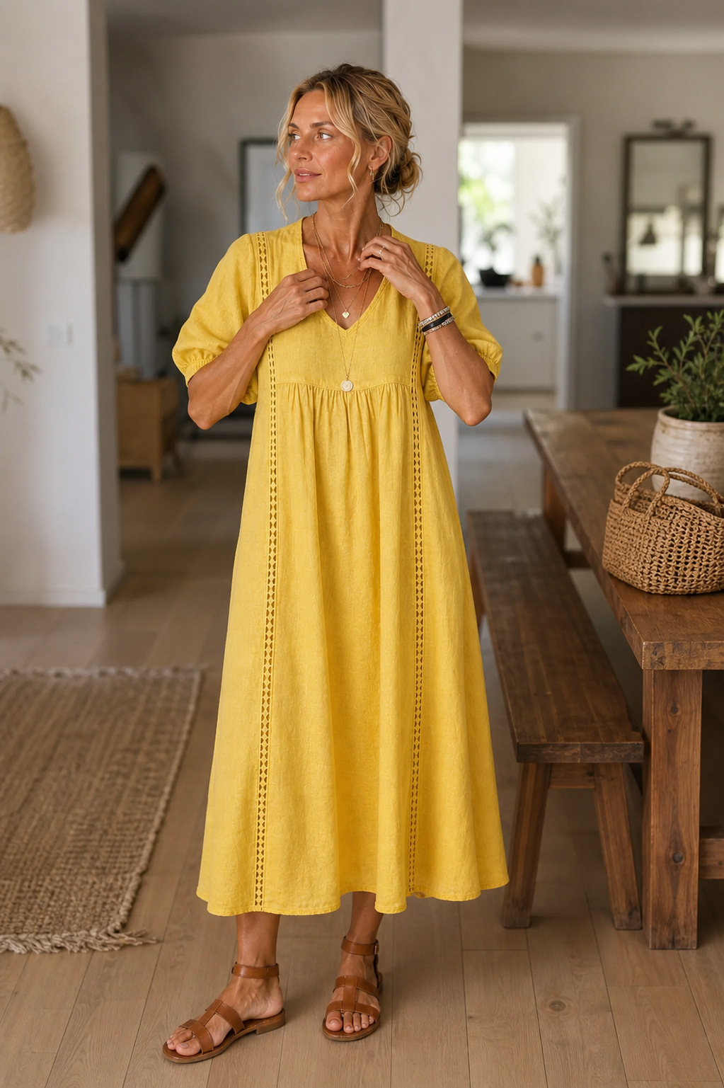 Agnese Spagnuolo™ Abito estivo elegante in pizzo con scollo a V