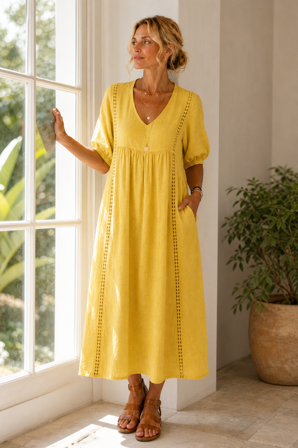 Agnese Spagnuolo™ Abito estivo elegante in pizzo con scollo a V