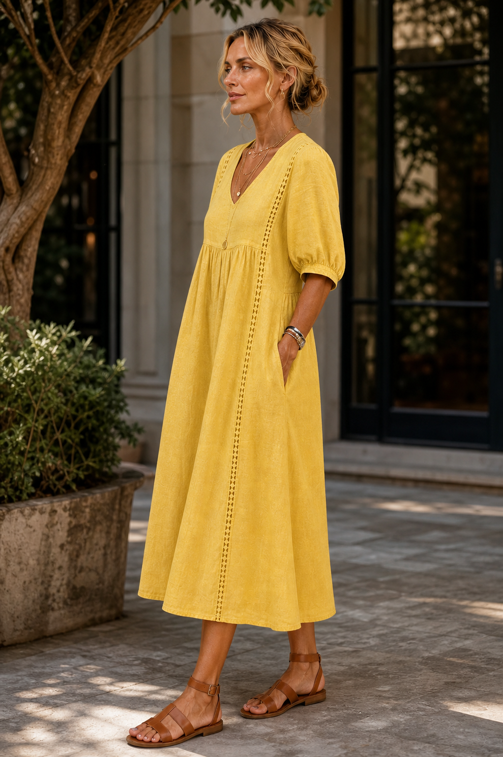 Agnese Spagnuolo™ Abito estivo elegante in pizzo con scollo a V