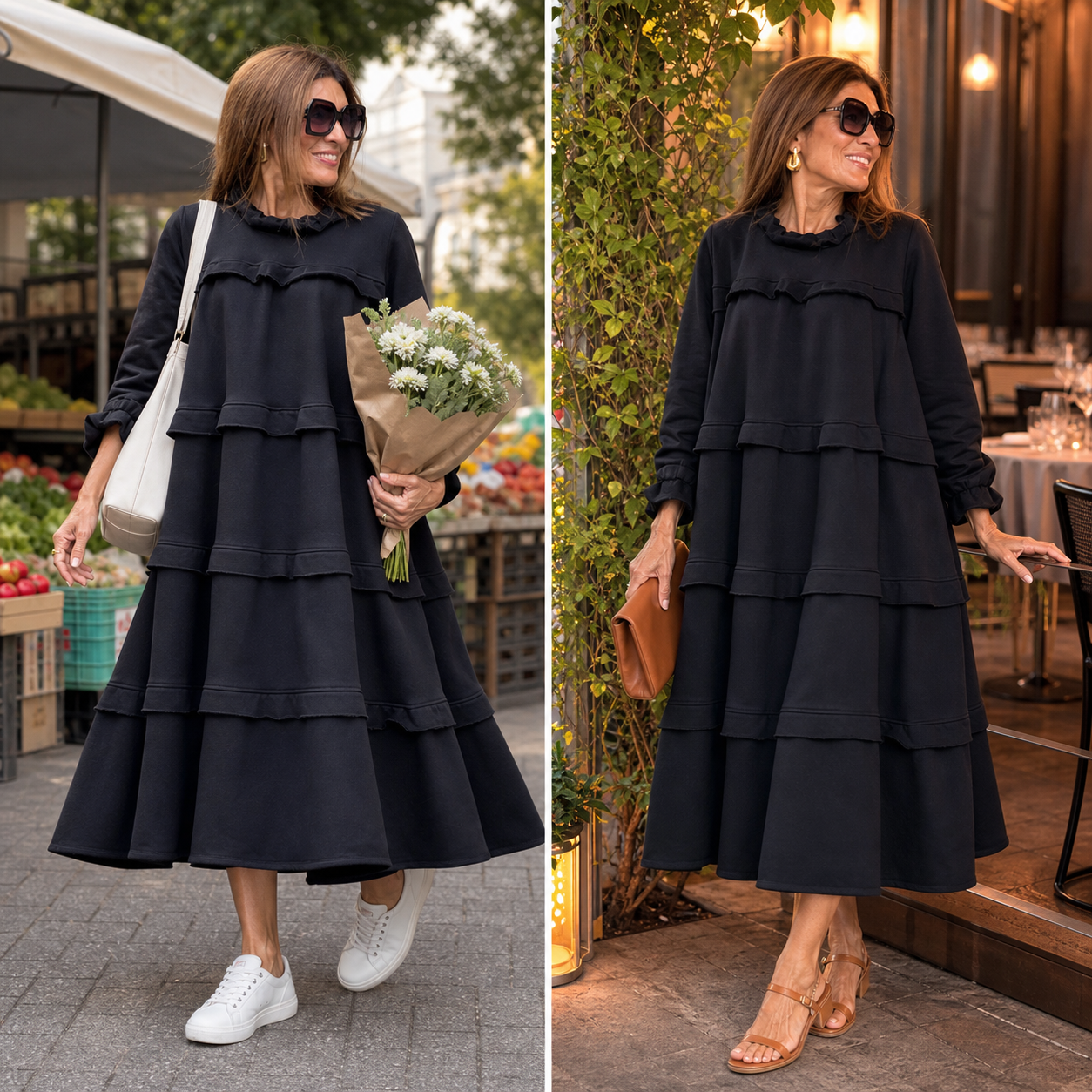 Alba Lampedusa™ Vestito midi a balze fluido per giorni senza pensieri