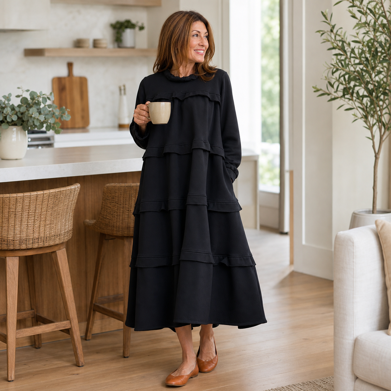 Alba Lampedusa™ Vestito midi a balze fluido per giorni senza pensieri