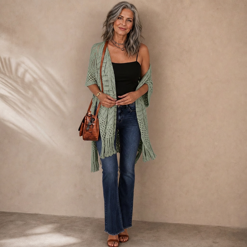 Albina Lanfranchi™ Cardigan elegante con nappe per una copertura leggera in spiaggia