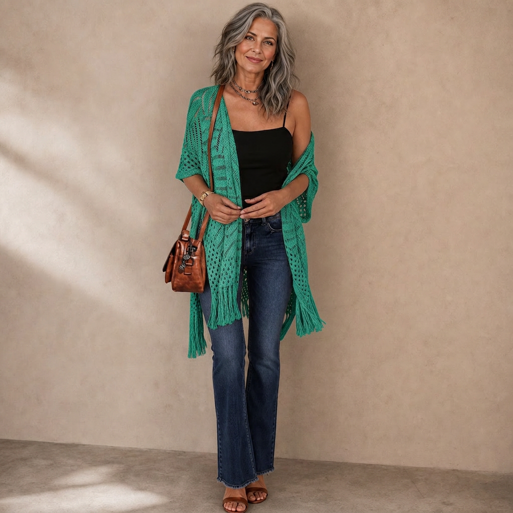 Albina Lanfranchi™ Cardigan elegante con nappe per una copertura leggera in spiaggia