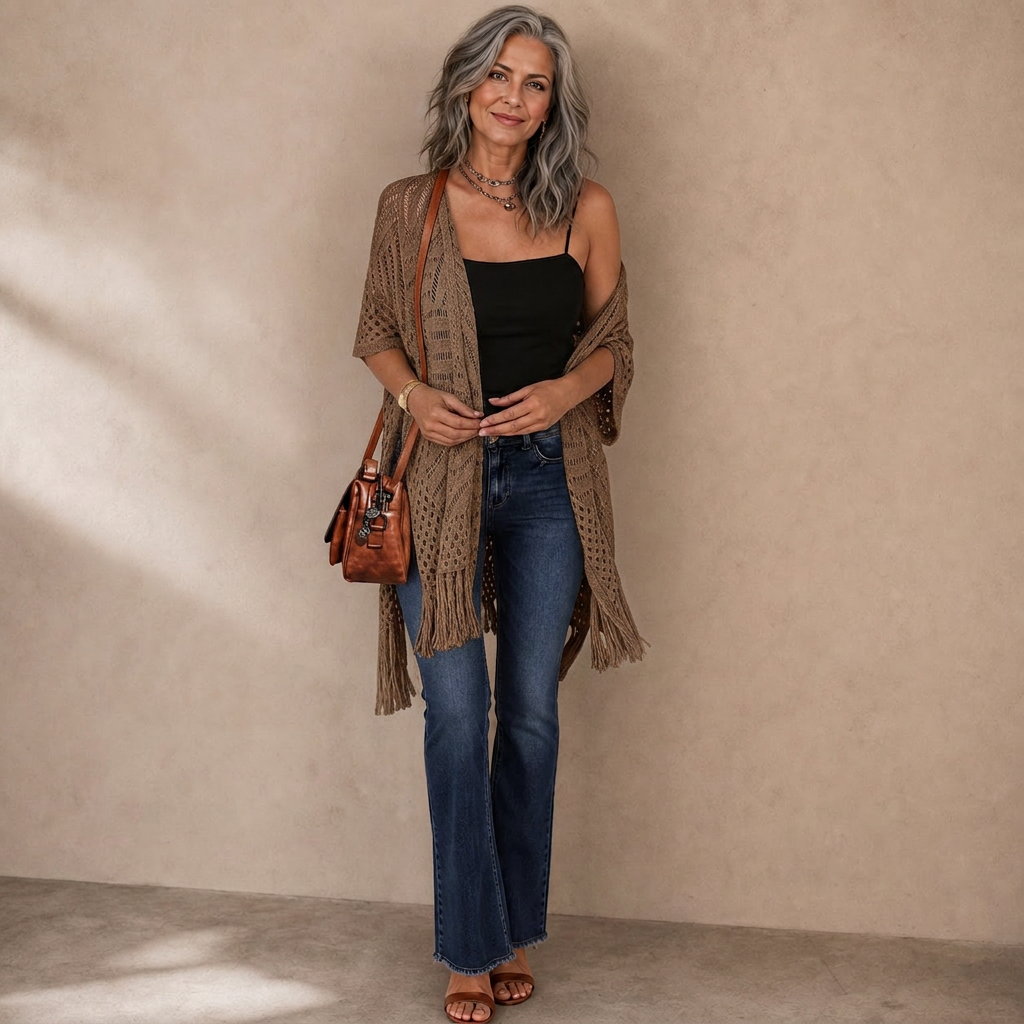 Albina Lanfranchi™ Cardigan elegante con nappe per una copertura leggera in spiaggia