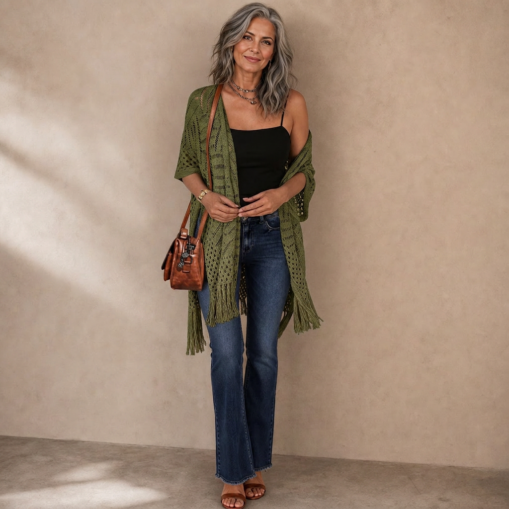 Albina Lanfranchi™ Cardigan elegante con nappe per una copertura leggera in spiaggia