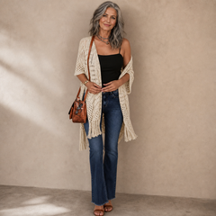 Albina Lanfranchi™ Cardigan elegante con nappe per una copertura leggera in spiaggia
