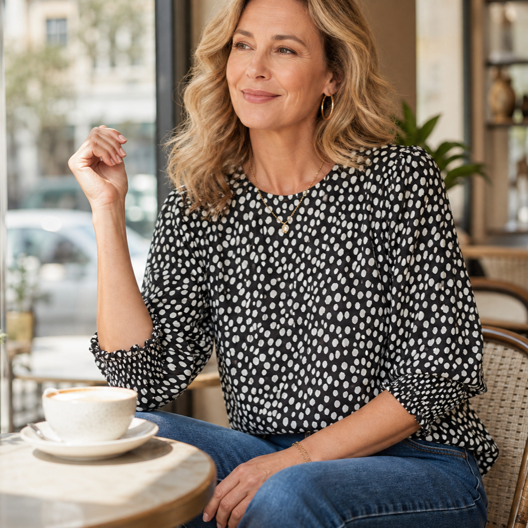 Aldina Lanzi™ Blusa elegante a pois per un look curato ogni giorno