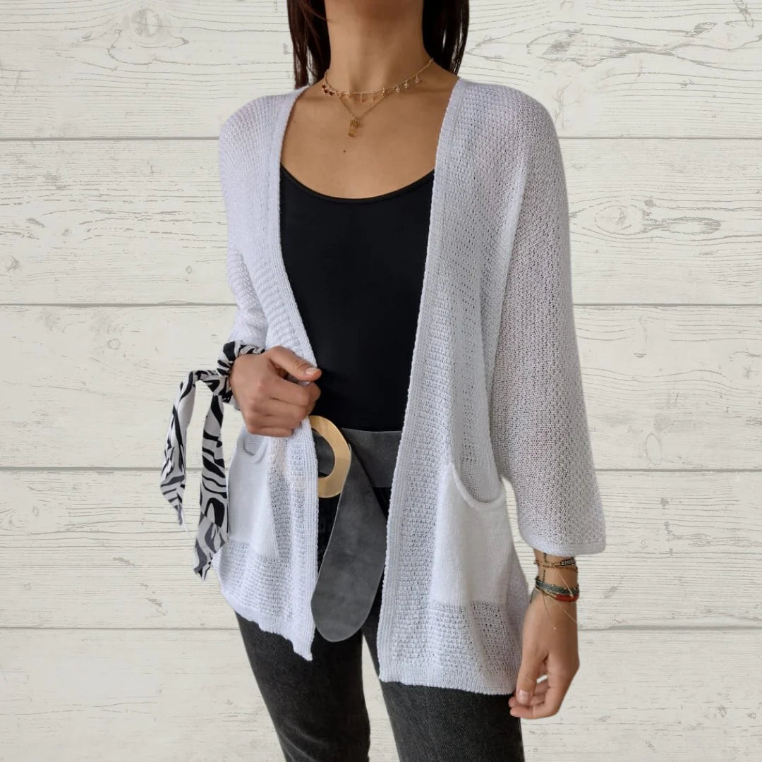 Alessia Thread 3/4 Sleeve Cardigan with Pockets - alternate front view