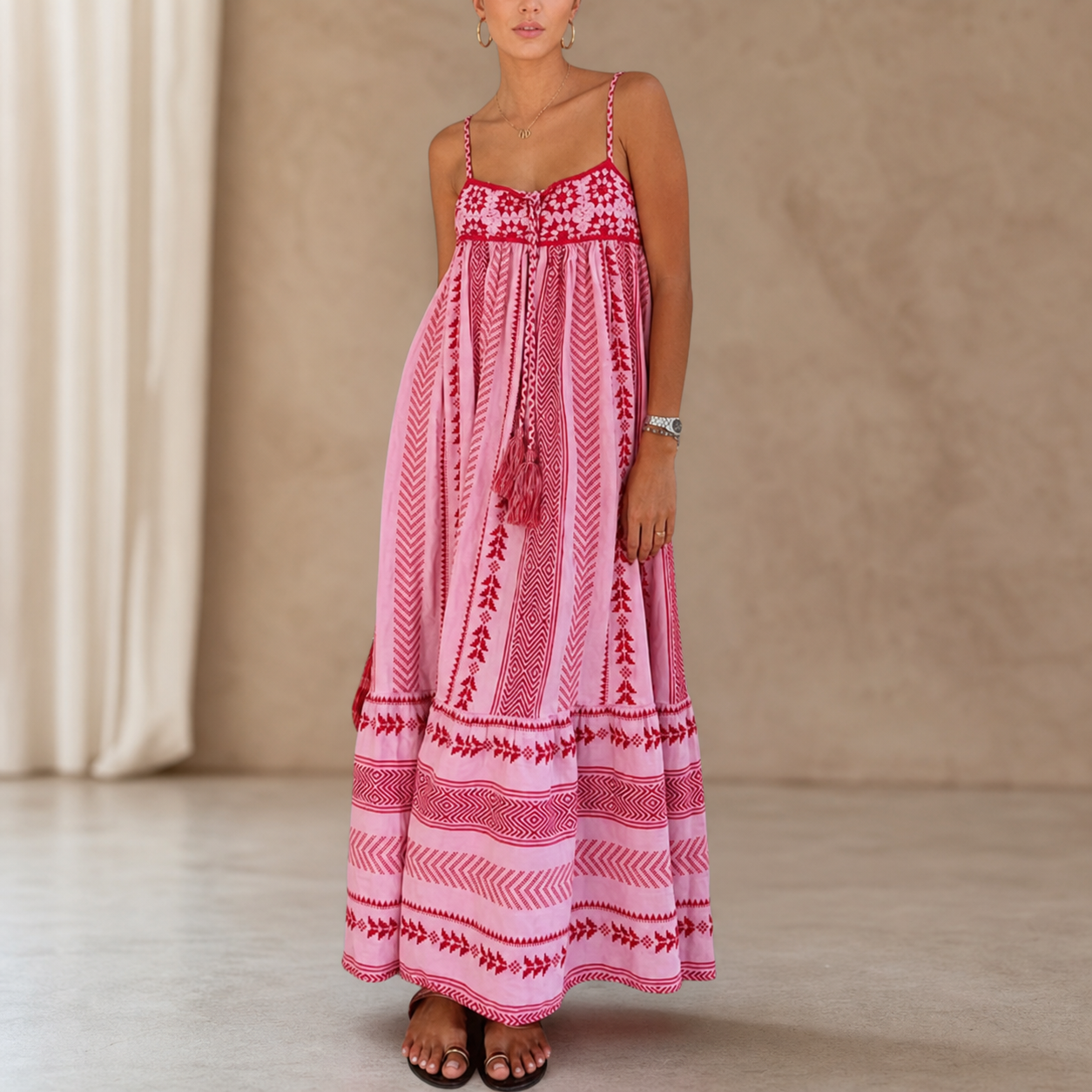 Anita Locatelli™ Vestito maxi boho fluido per le vacanze