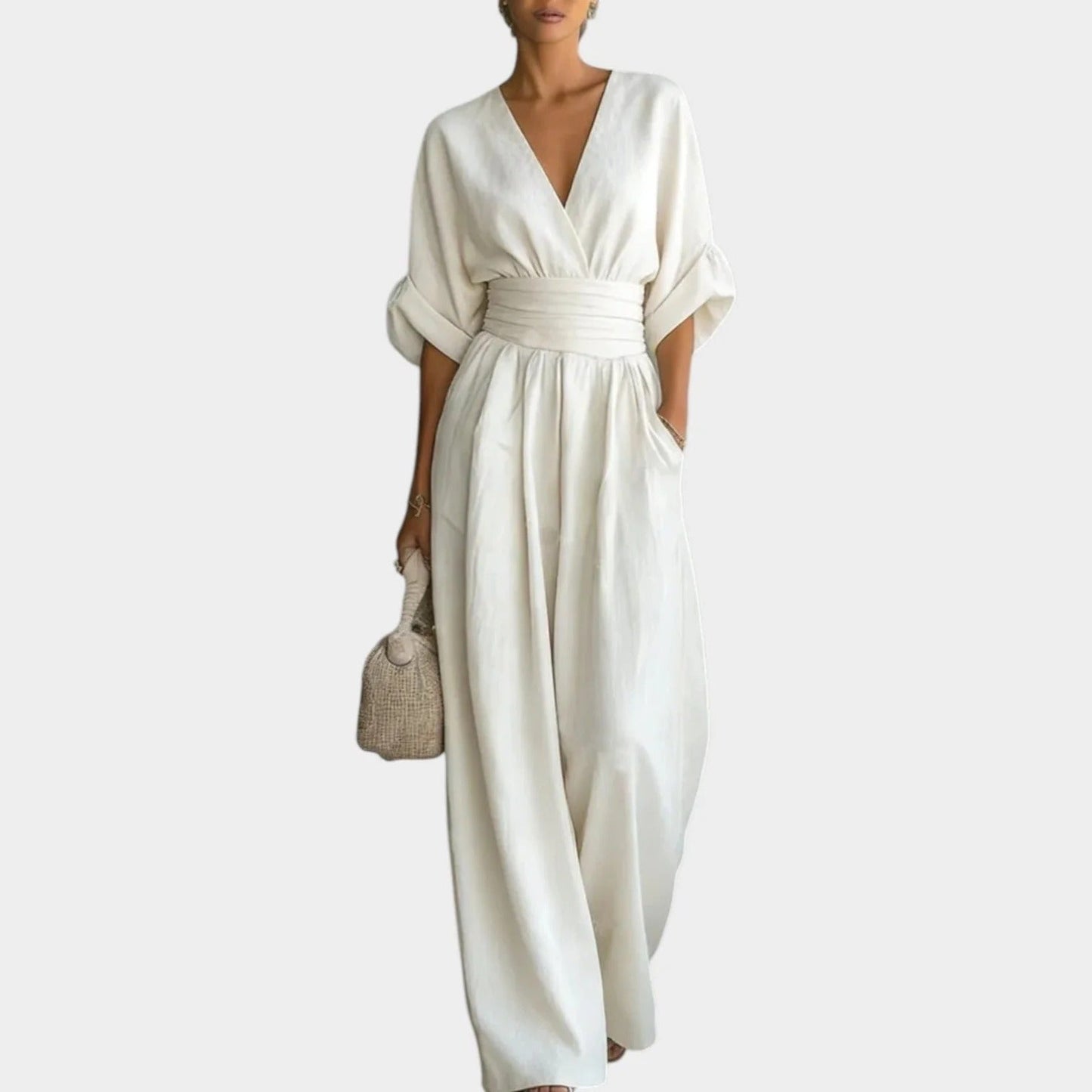 Anna Falcone™ Tuta elegante con scollo a V e vestibilità morbida