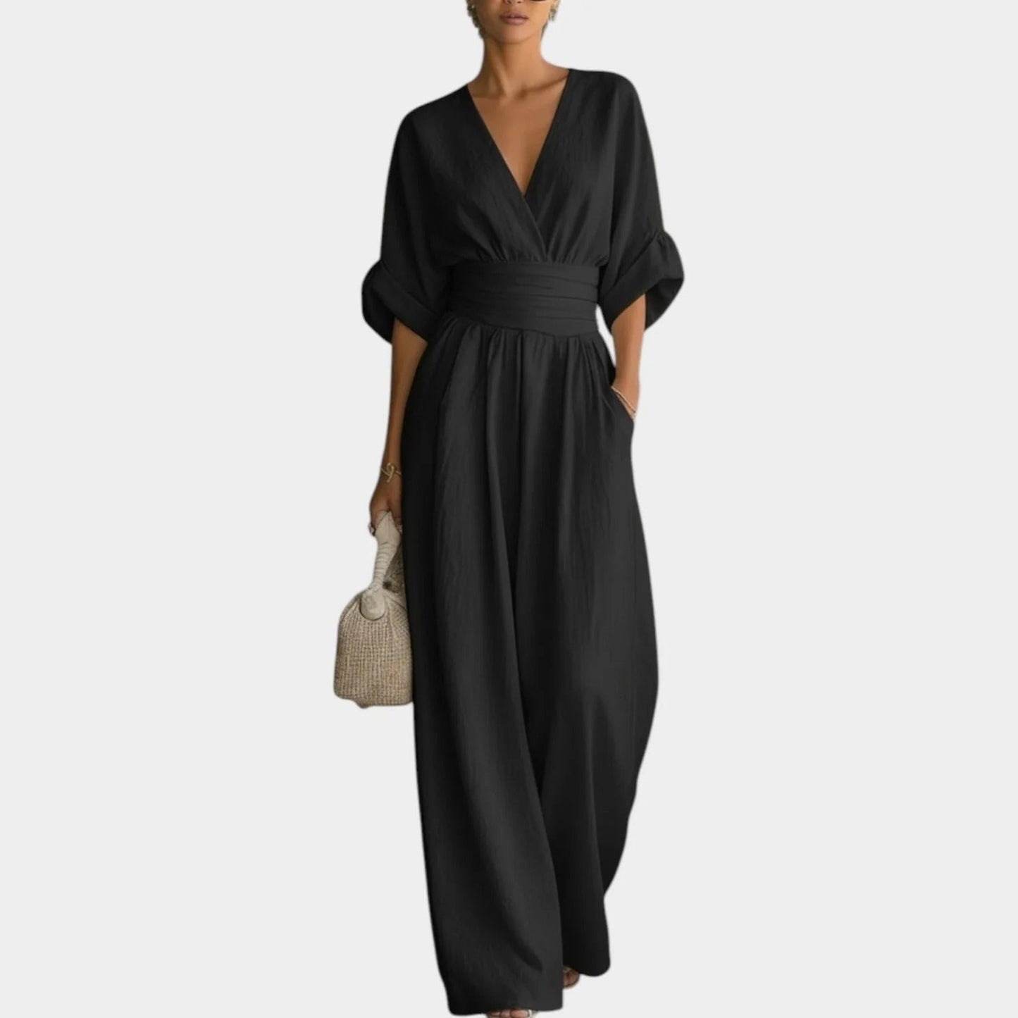 Anna Falcone™ Tuta elegante con scollo a V e vestibilità morbida