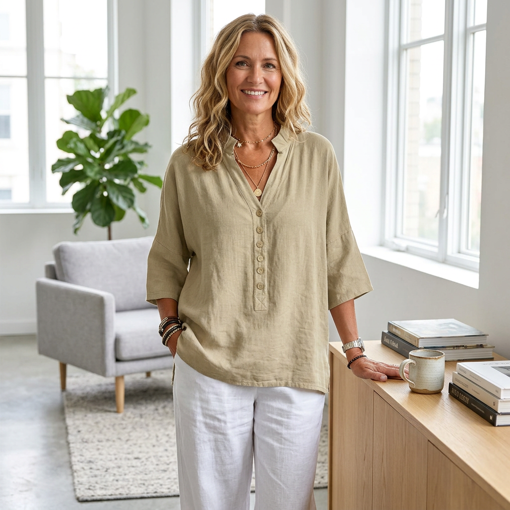Antonia Morello™ Blusa traspirante con bottoni a manica corta
