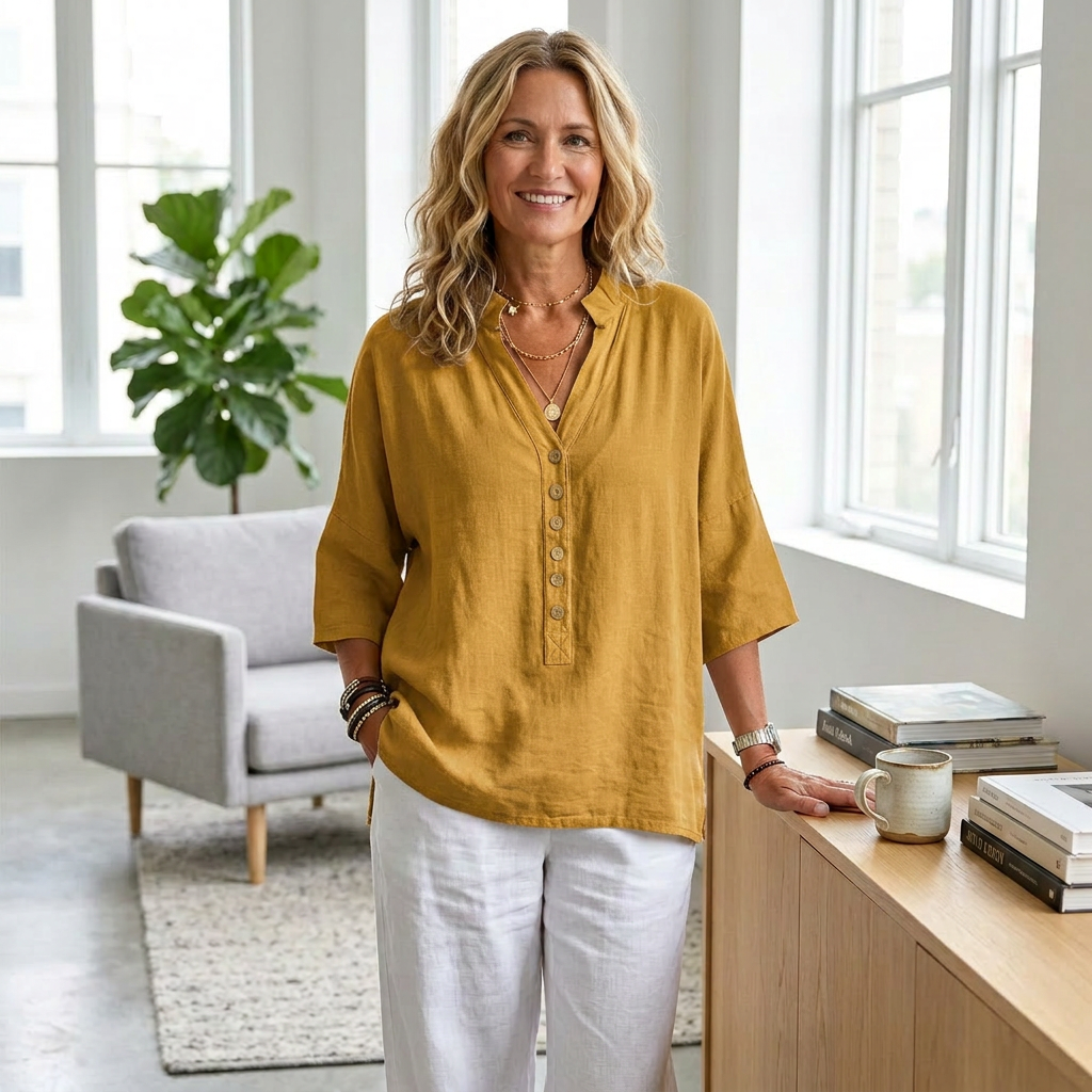 Antonia Morello™ Blusa traspirante con bottoni a manica corta