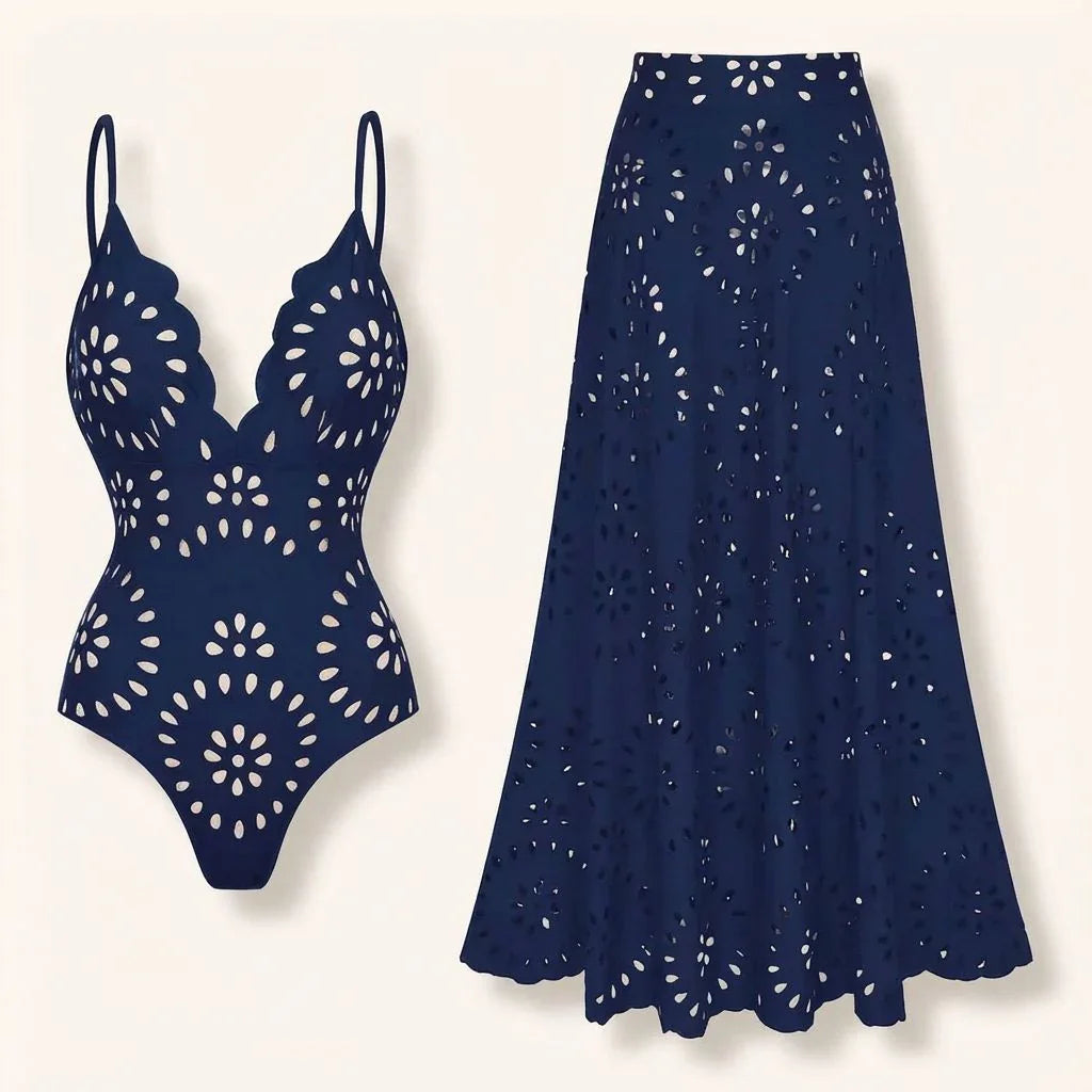 Azzurra Angelini™ Costume intero floreale con occhielli e maxi gonna