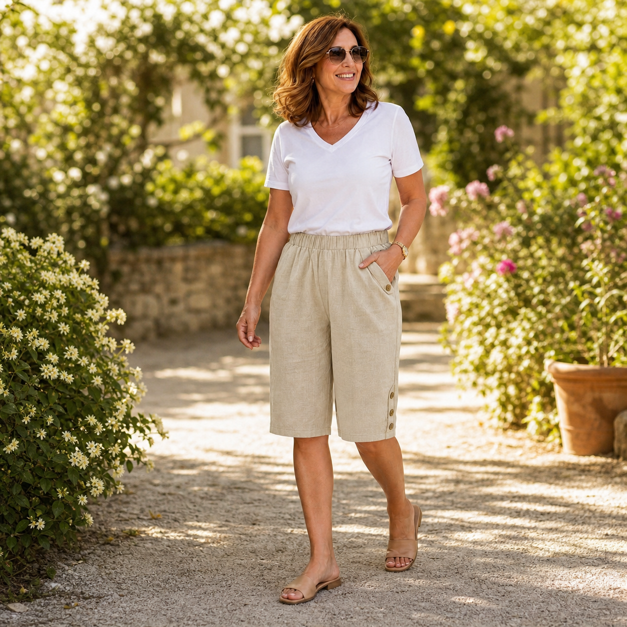 Azzurra Mottola™ Pantaloni capri comodi con vita elastica