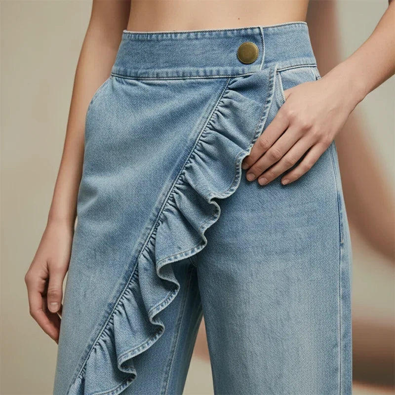 Barbara Acquaviva™ Pantaloni a vita alta con volant da donna