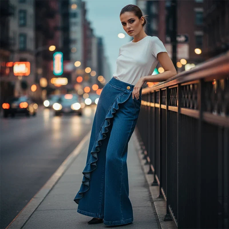 Barbara Acquaviva™ Pantaloni a vita alta con volant da donna