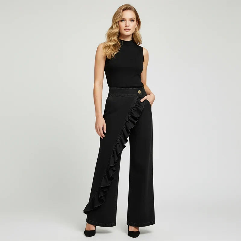 Barbara Acquaviva™ Pantaloni a vita alta con volant da donna