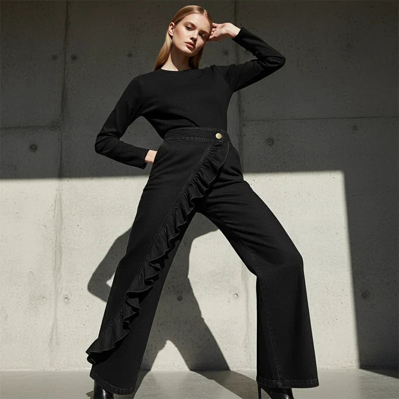 Barbara Acquaviva™ Pantaloni a vita alta con volant da donna