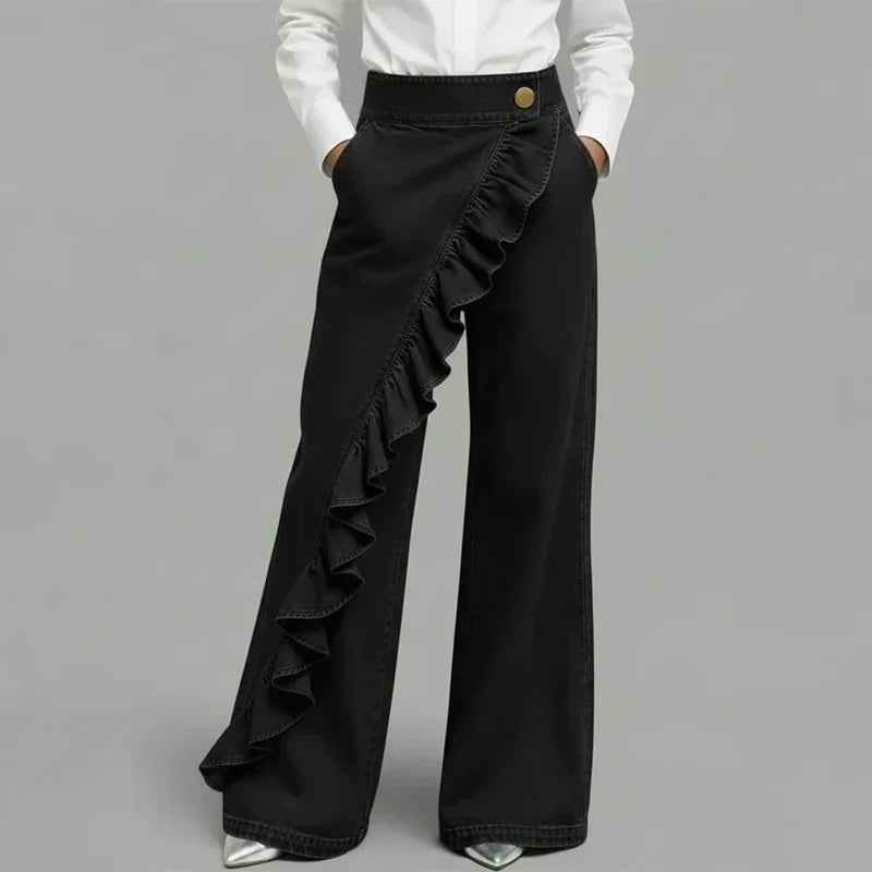 Barbara Acquaviva™ Pantaloni a vita alta con volant da donna